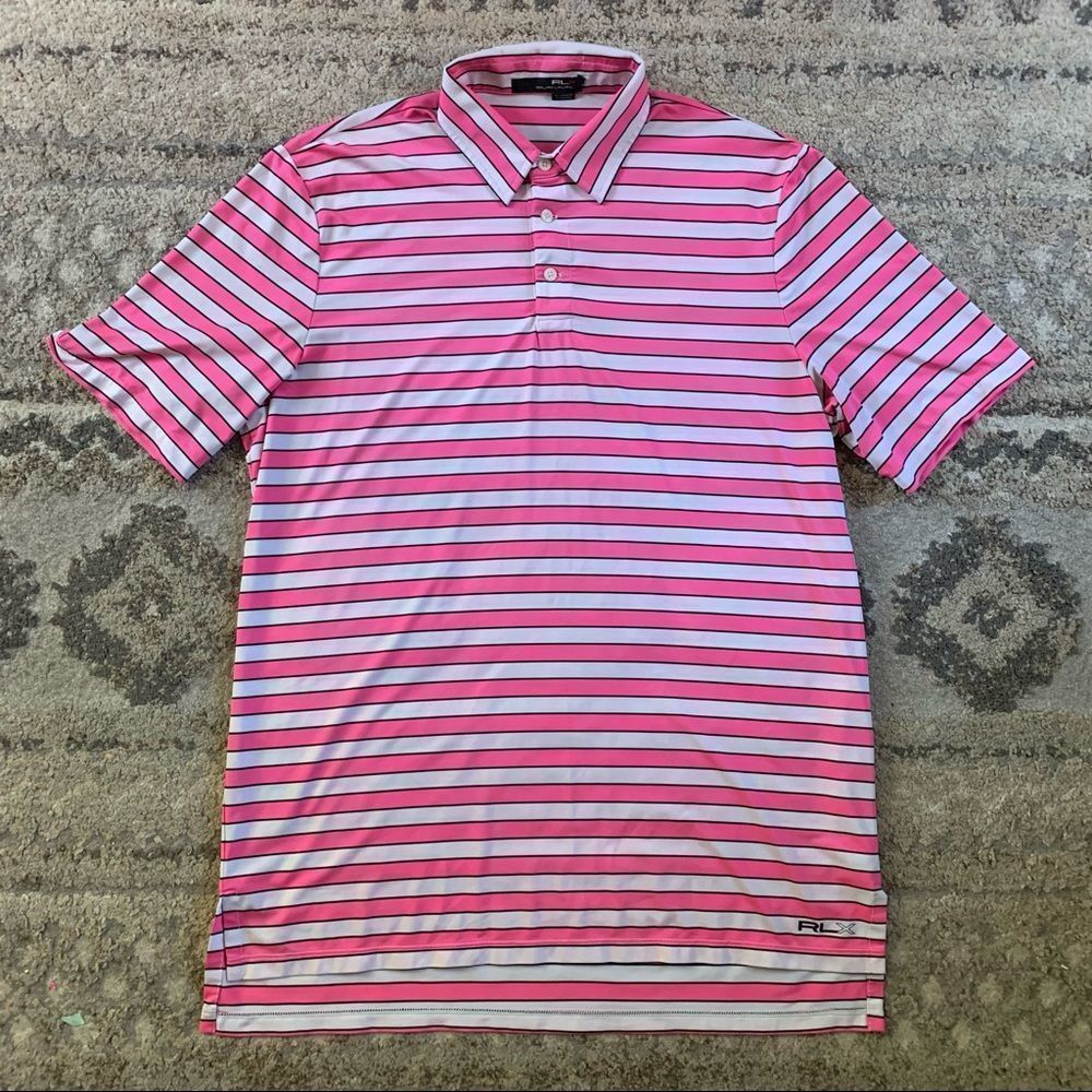 RLX Ralph Lauren Pink & White Striped Polo Large